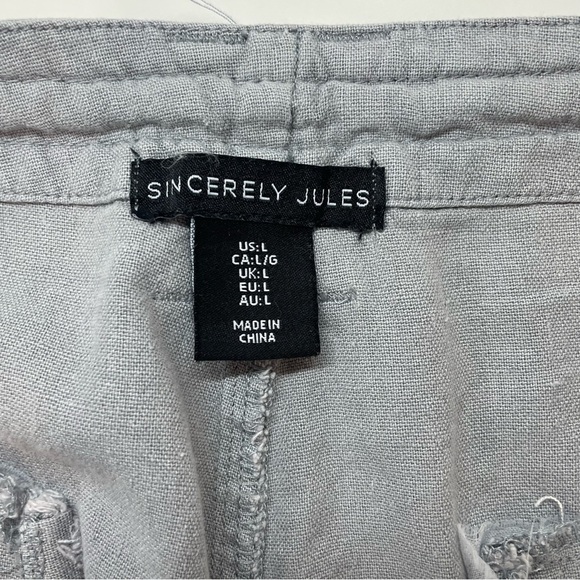 Sincerely Jules Gray Linen Blend Cargo Pants Size Large - Picture 3 of 9